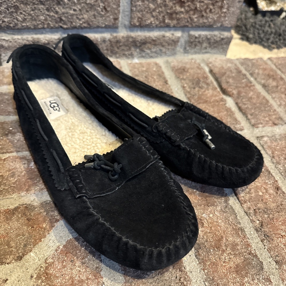 UGG Australia Roni Black Women Suede Moccasin Slipper Shoes Size 11 / Eur 42